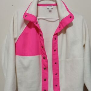 J. Crew White and Pink Teddy Jacket